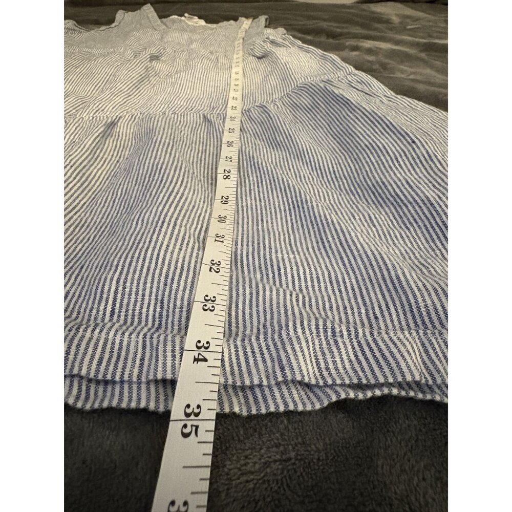 Lucky Brand 100% Linen Striped Sleeveless Tiered Dress S Blue White Sundress - Picture 7 of 7